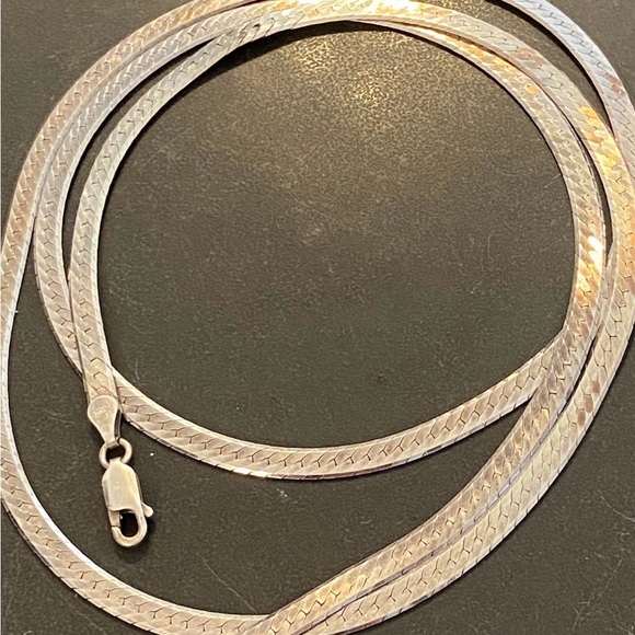 Jewelry - Vintage Sterling Silver Wide Herringbone 30 inch Necklace